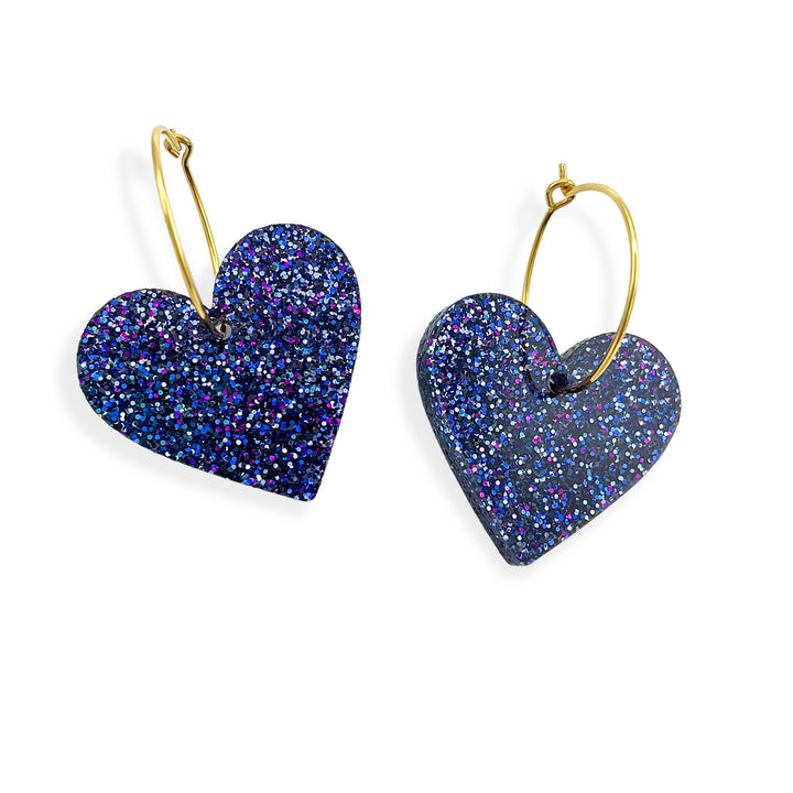 Two Hearts, blue glitter