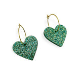Two Hearts, green glitter